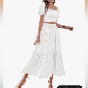 Two piece white maxi skirt set